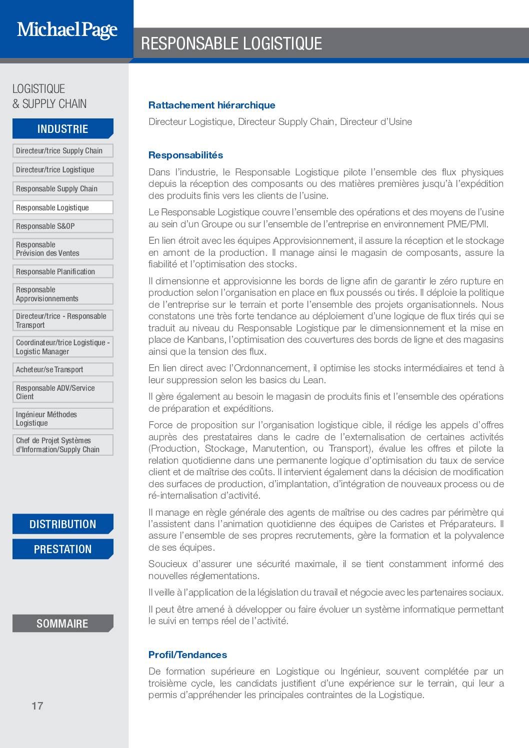 Responsable Logistique – Fiche métier