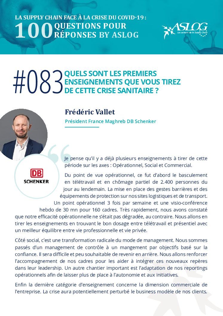 #083 Quels sont les 1er enseignements que vous tirez de cette crise sanitaire by Frédéric Vallet – DB SCHENKER