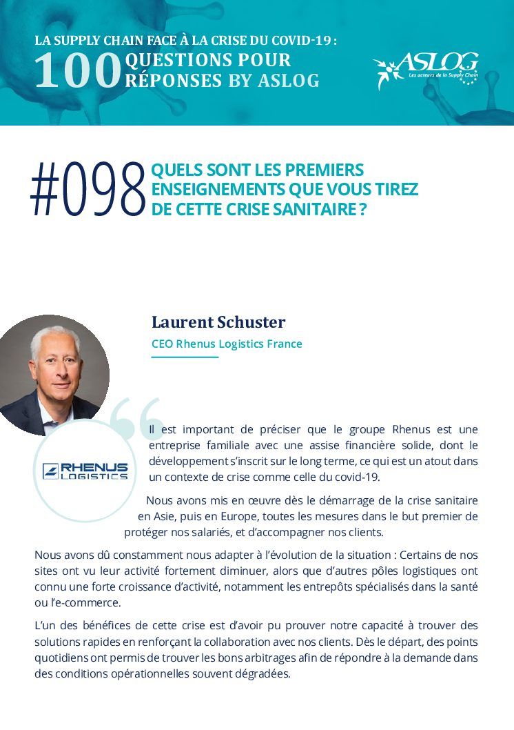 #098 Quels sont les 1er enseignements que vous tirez de cette crise sanitaire by Laurent Schuster de Rhenus Logistics France