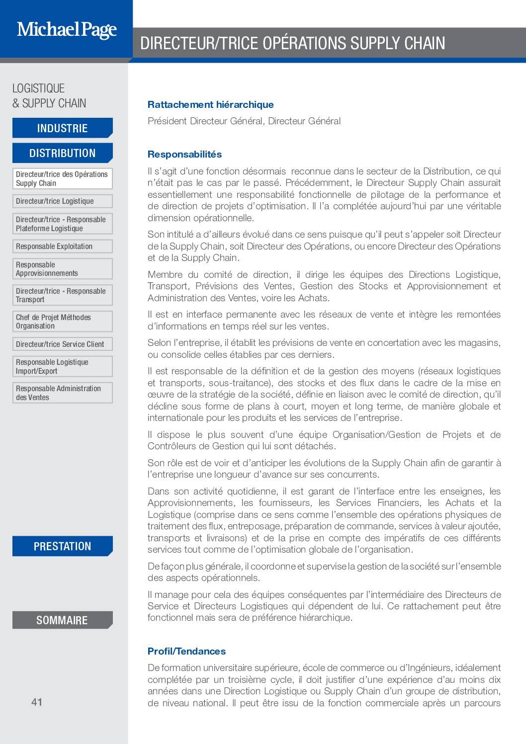 Directeur, Directrice des Opérations Supply Chain – Fiche métier